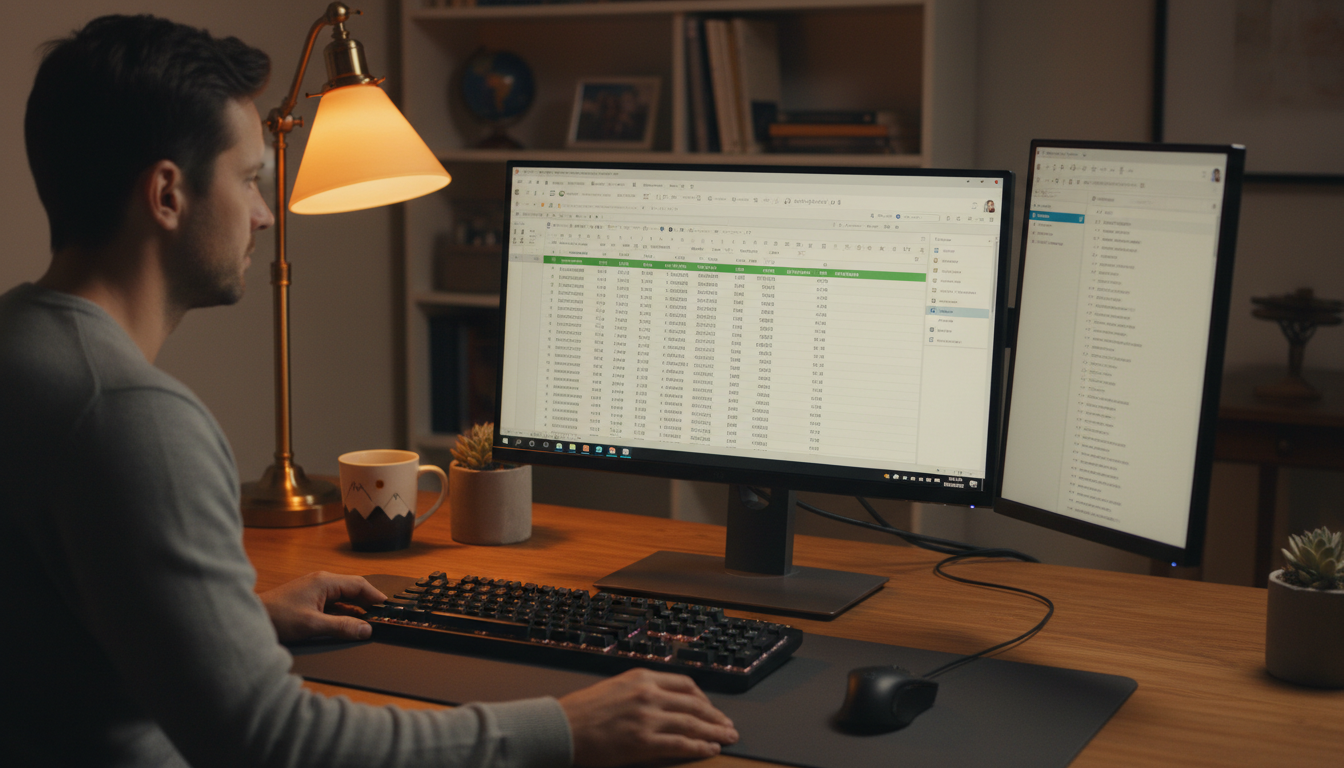 Microsoft Office 365 Excel open on a home-office workstation monitor — libreoffice vs office 365 features comparison