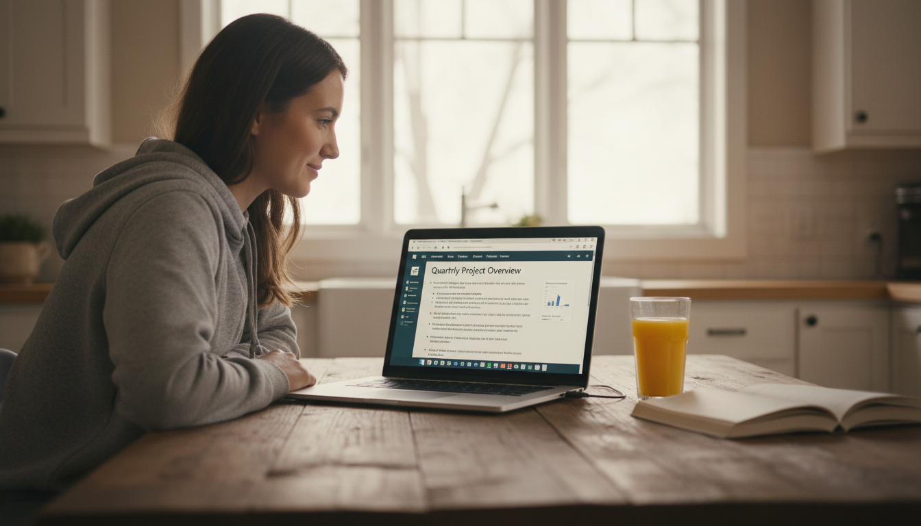 Microsoft Office 365 Personal subscription with Word open on a MacBook at a kitchen table