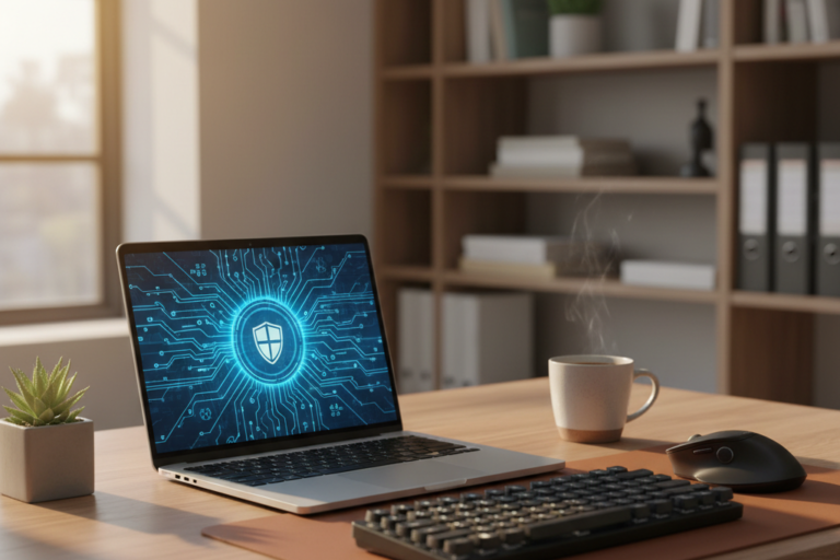 Home office setup representing the best antivirus 2026 software choices