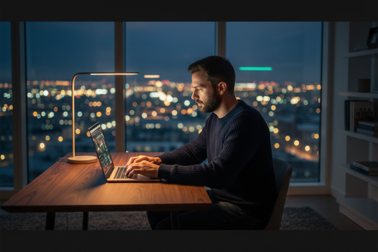 Young professional using laptop at night representing best VPN 2026 security