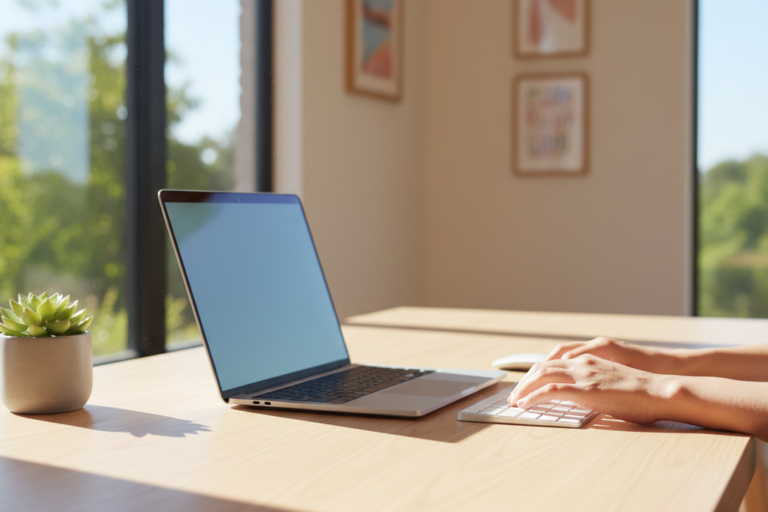 Person at modern desk ready to buy Microsoft Office on laptop