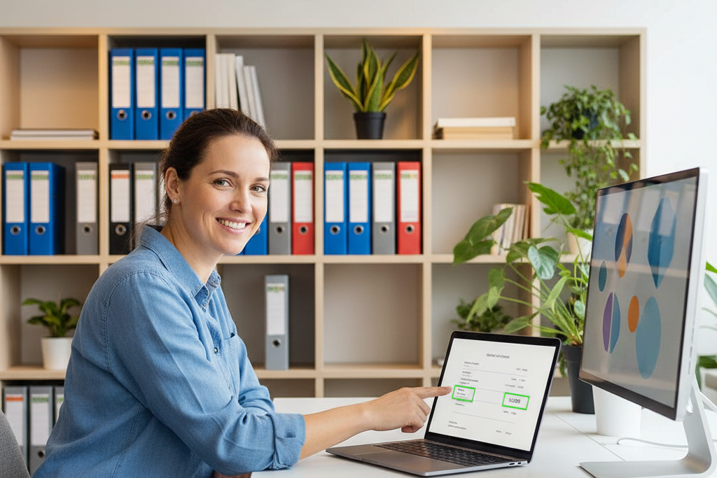 Small business owner reviewing genuine adobe creative cloud discount purchase on laptop