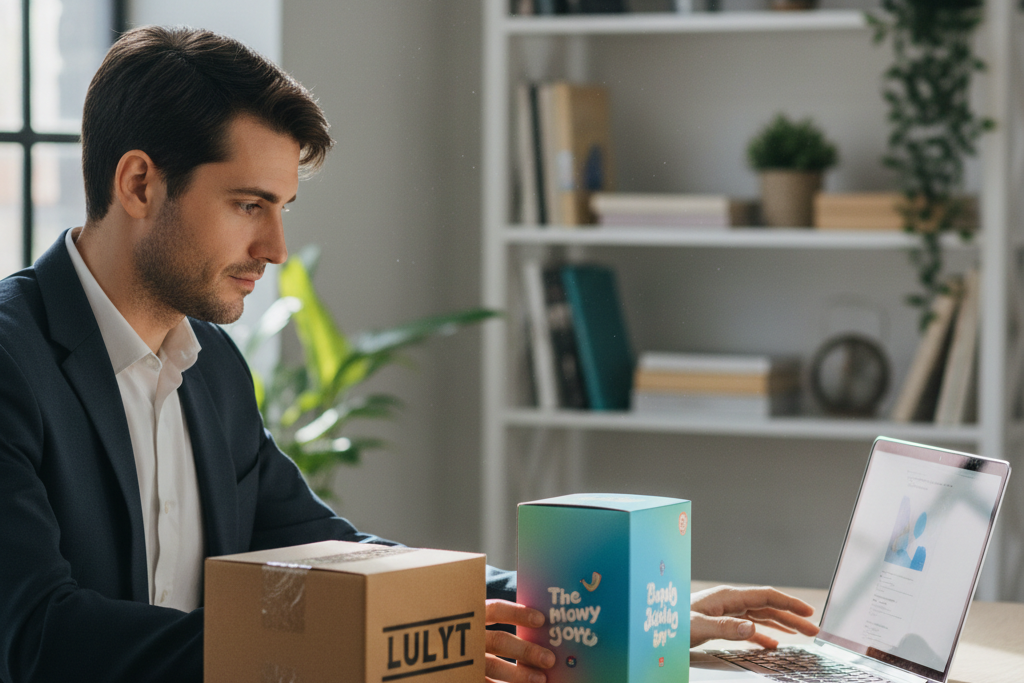 Person comparing OEM and retail software boxes at a desk
