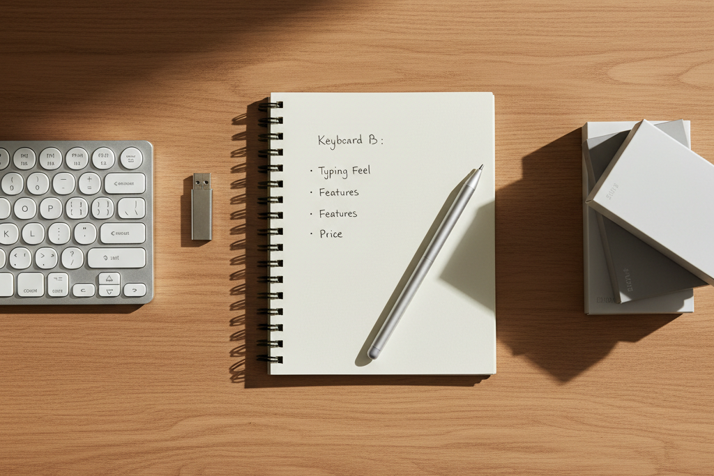 Flat-lay desk showing software key types comparison for discounted license buyers