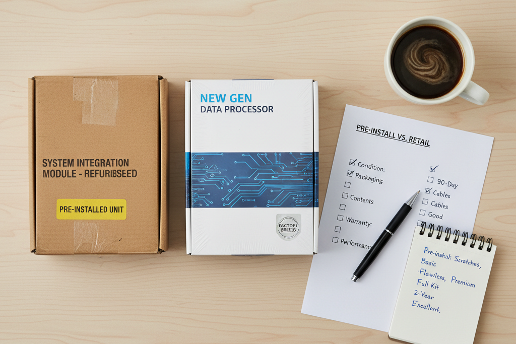 Desk comparison of OEM and retail software license packaging options
