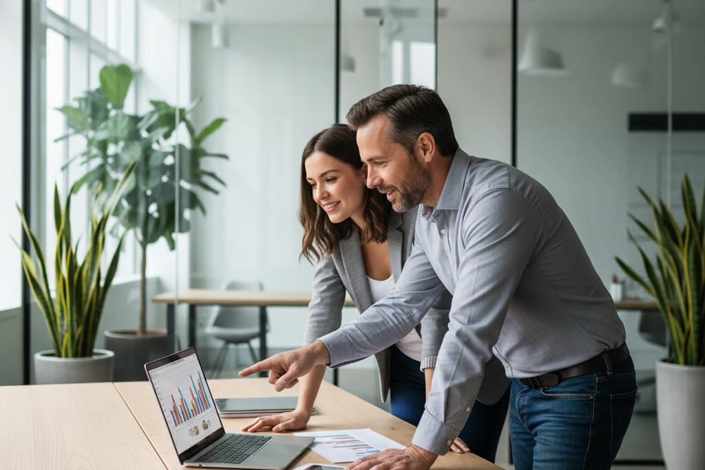 Two professionals reviewing software savings deals including a spotify premium deal