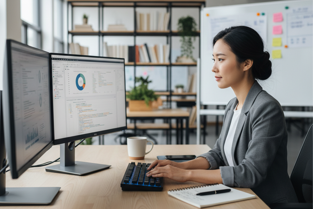 Professional comparing top antivirus 2026 picks on a dual-monitor workstation