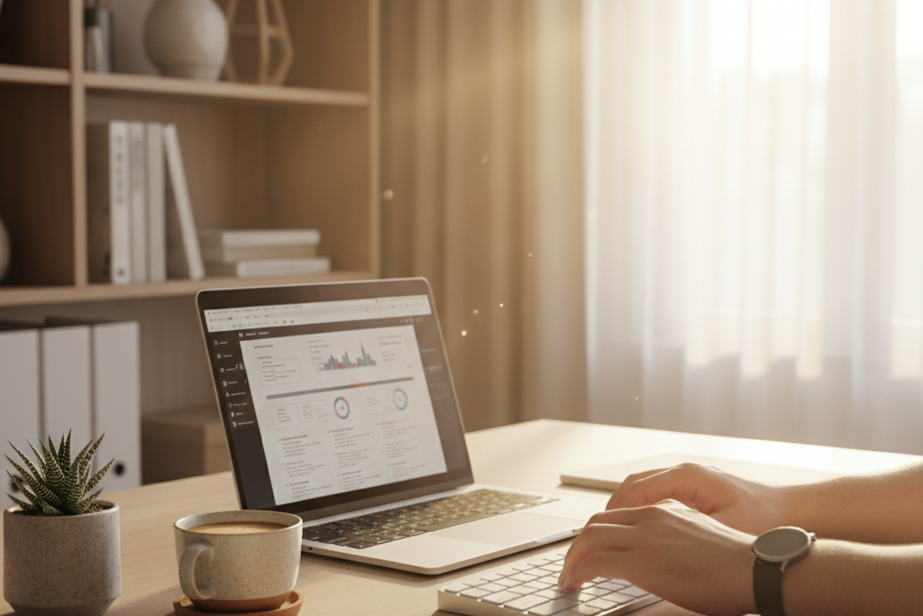 Person at modern desk searching where to buy genuine software keys