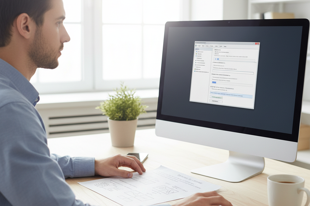 Young professional completing Windows 11 activation steps at a desktop PC