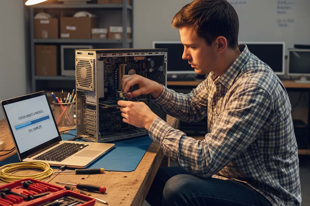 IT technician upgrading a server system from a Windows Server 2019 key to 2022