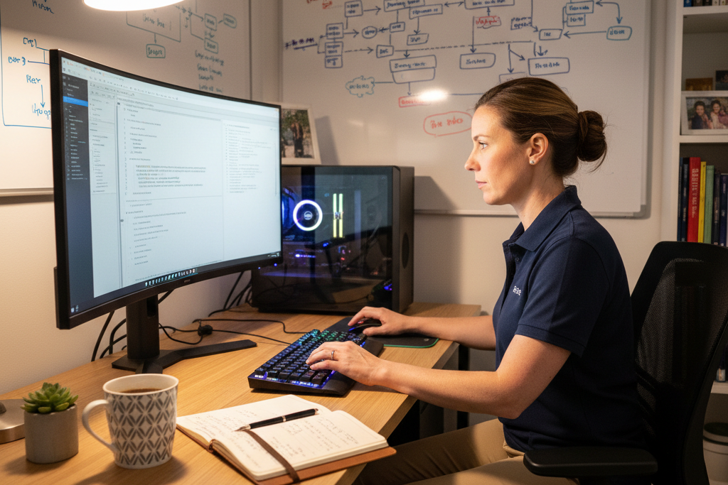 Small business IT admin configuring a Windows Server 2022 standard environment at desk