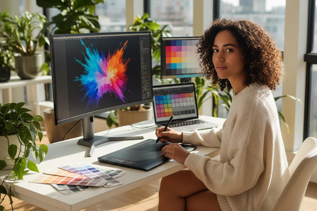 Designer at modern desk exploring adobe creative cloud discount options in 2026