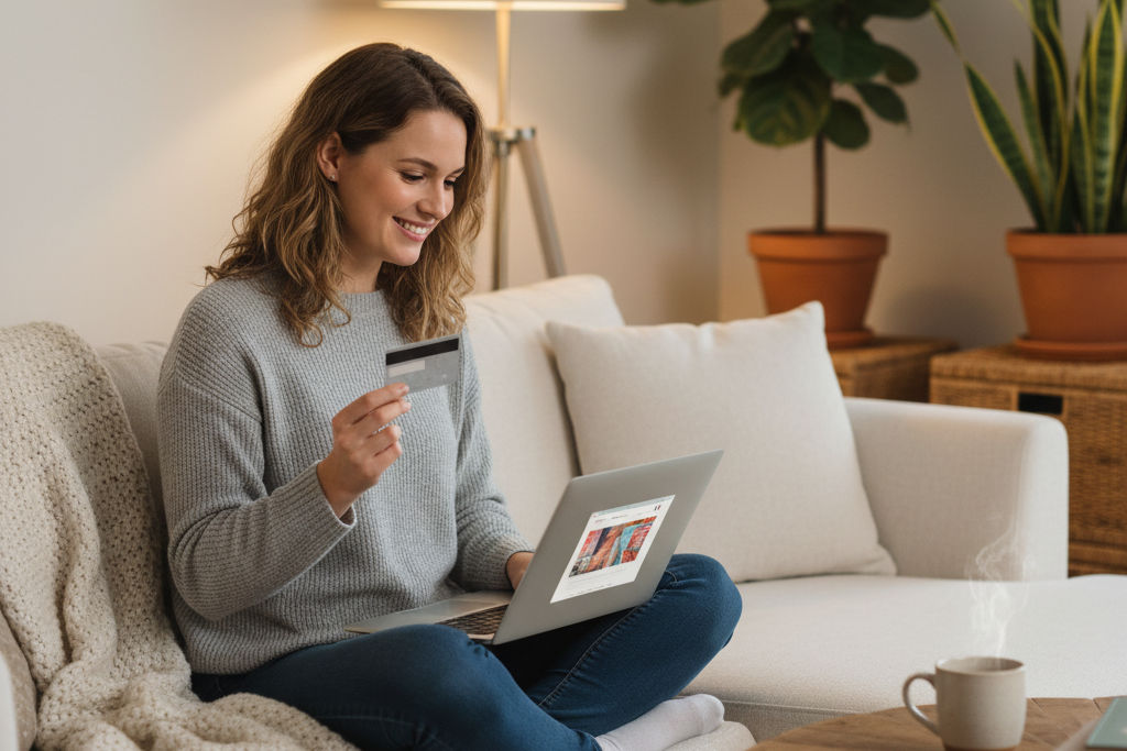 Woman buying an affordable office for Mac license online from home