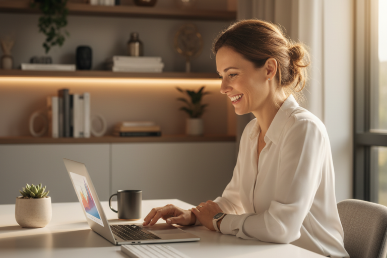 Professional at home desk showing dimedigitals legit secure shopping experience