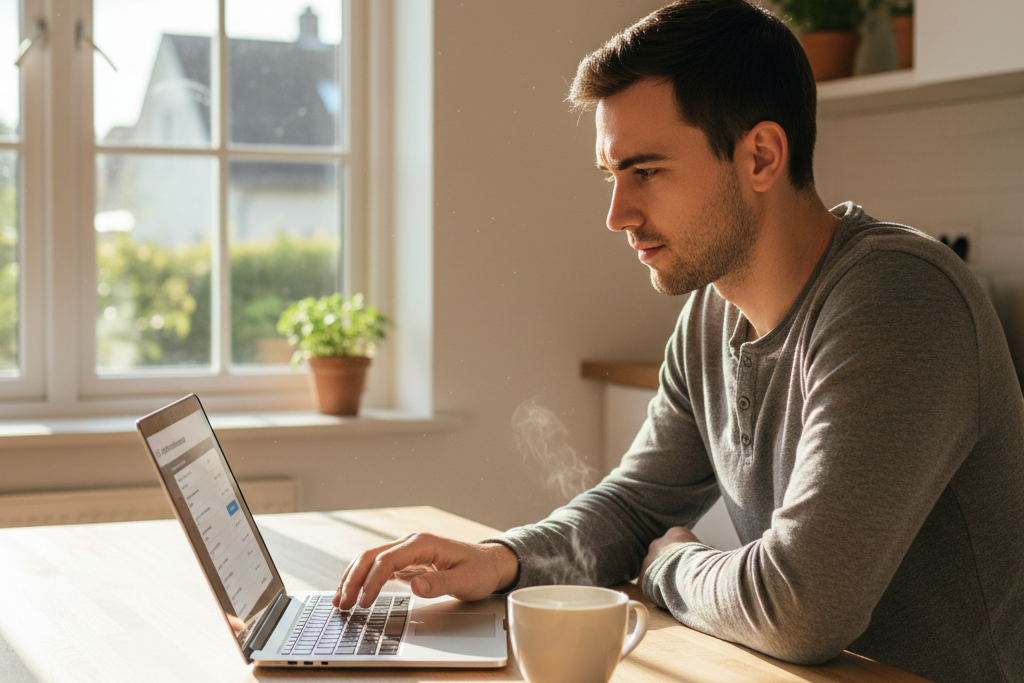 Man reviewing subscription cancellation options for a disney plus account on laptop