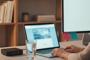 Person comparing VPN options on laptop, ExpressVPN vs NordVPN research setup.