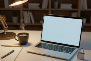 Laptop on modern desk representing NordVPN coupon savings setup