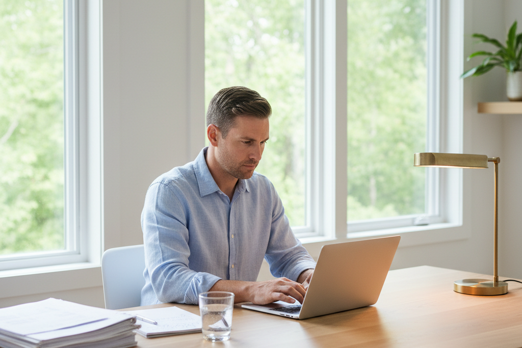 Man working productively with Office 2021 for Mac on a tidy desk