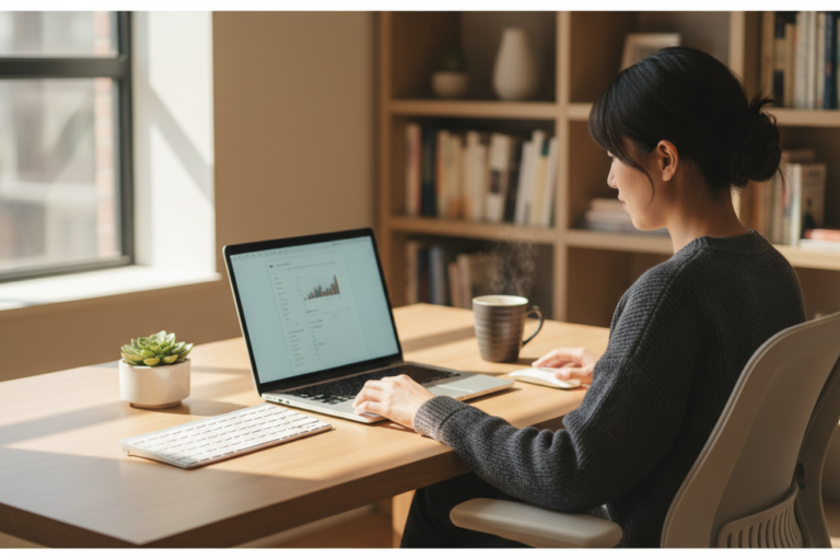 Professional using an office 2021 mac license on a modern home desk