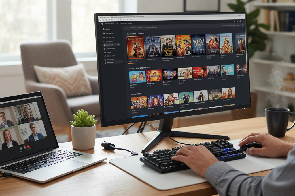 Person unblocking streaming services with a VPN on desktop computer